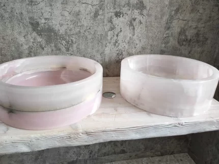Par dizajnerskih umivaonika od Pink Onyx mramora promjera 45 cm 7