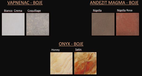 Vapnenac Andezit magma Onyx boje limestone colors