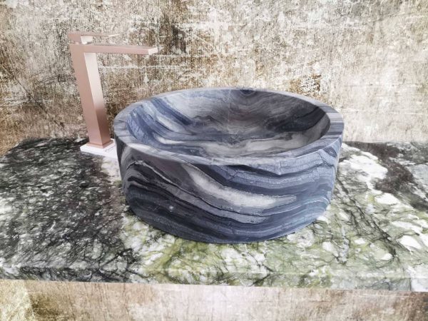 Mramorni umivaonik s efektom drvenih godova promjera 45 cm 114