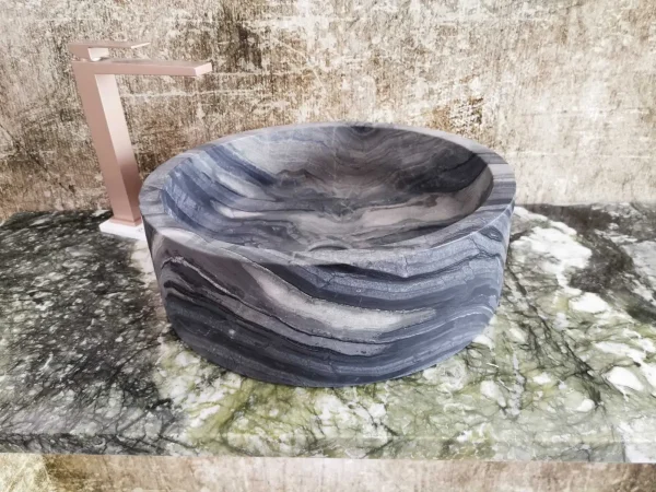 Mramorni umivaonik s efektom drvenih godova promjera 45 cm 116